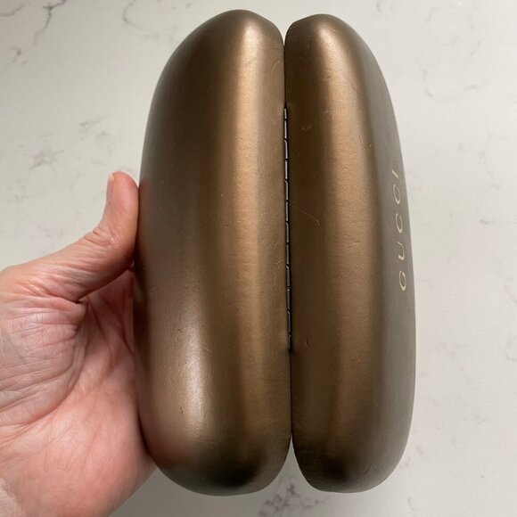 Gucci Vtg Hard Sided Sunglass Case Dark Bronze & Gold w Velveteen Interior OS - Picture 5 of 6
